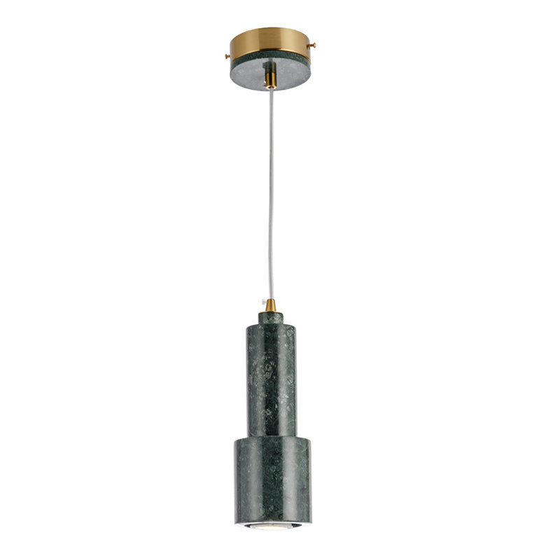 Nordic Marble 1-Light Suspended Pendant Lamp - White/Green Tube Hanging Ceiling Light for Living Room