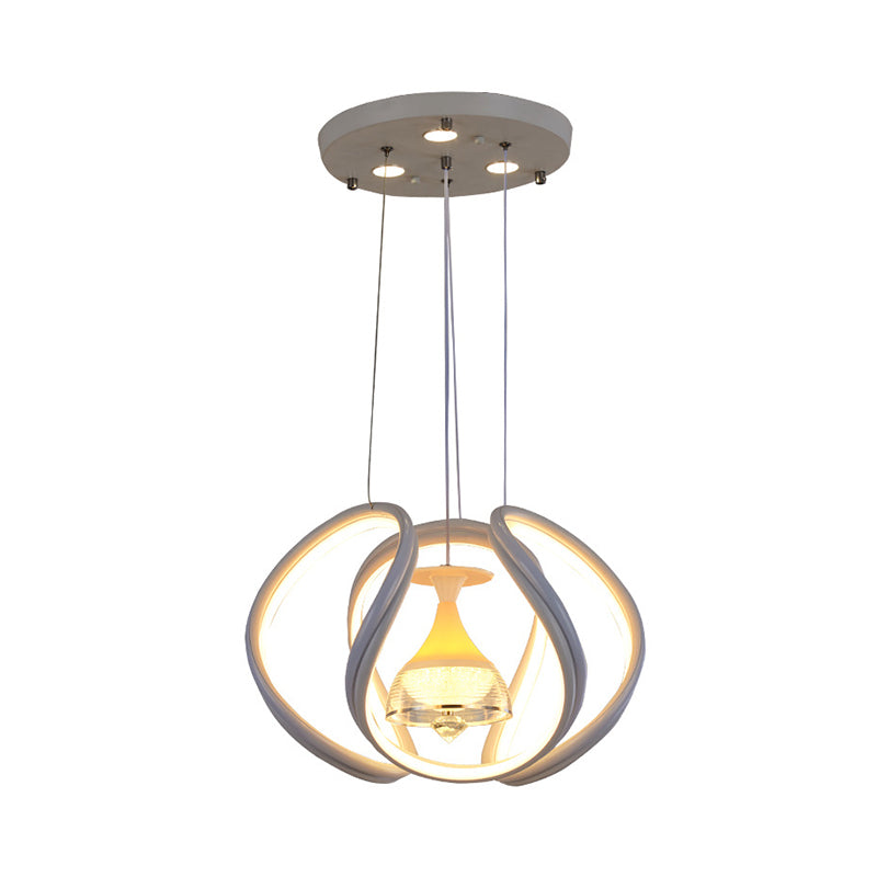 Modern White Acrylic LED Wave Ceiling Pendant Lighting Fixture with Wine Cup Inside for Dining Room