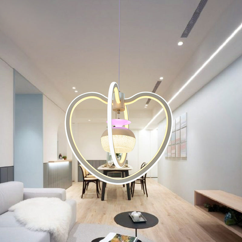 Minimalist LED Acrylic Heart Pendant Lamp with White Hanging Light Kit and Jar Design