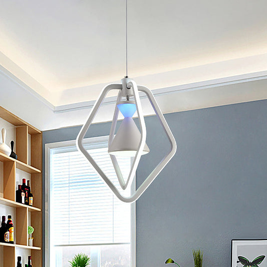 Modern LED Acrylic Hanging Ceiling Lamp - White Pentagon Frame & Hourglass Pendant for Dining Room