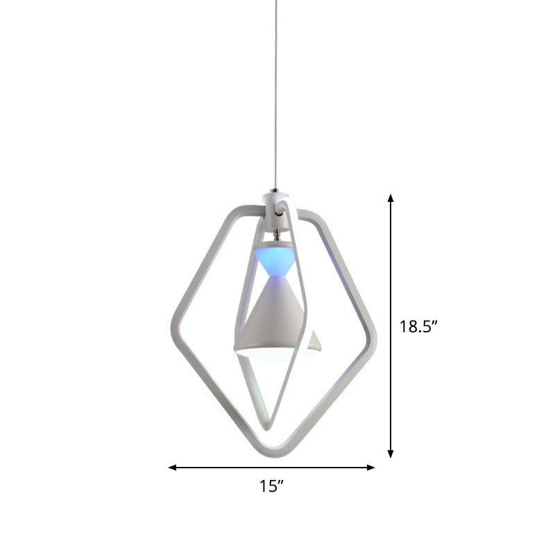 Modern LED Acrylic Hanging Ceiling Lamp - White Pentagon Frame & Hourglass Pendant for Dining Room