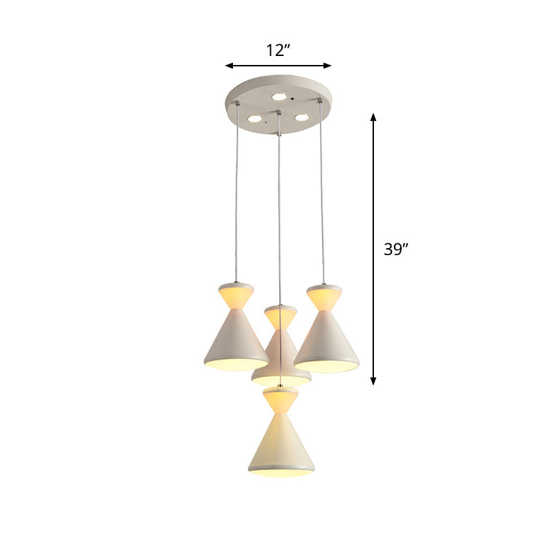 Modern White Led Cluster Pendant Light With Hourglass Acrylic Shades For Dining Room