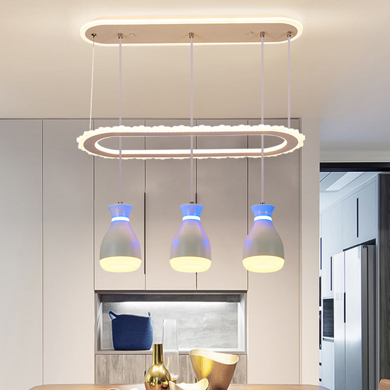 Minimalist Wine Jar 3-Light Pendant with LED Ceiling Hang Fixture and Oval Shelf in White/Black