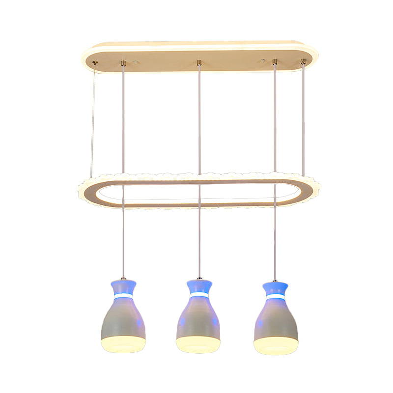 Minimalist Wine Jar 3-Light Pendant with LED Ceiling Hang Fixture and Oval Shelf in White/Black
