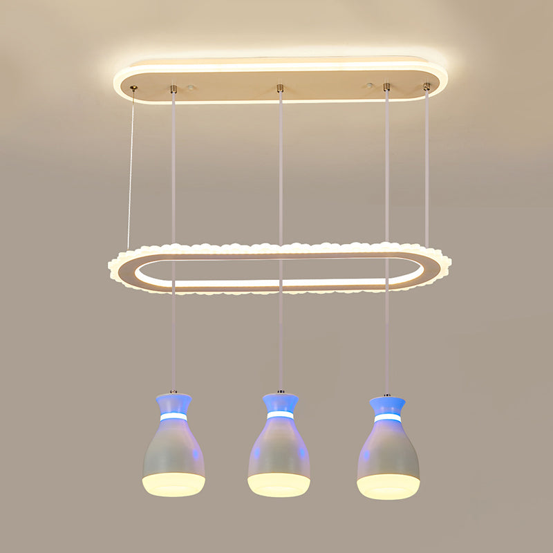 Minimalist Wine Jar 3-Light Pendant with LED Ceiling Hang Fixture and Oval Shelf in White/Black