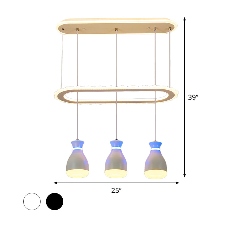 Minimalist Led Multi Light Pendant With Oval Ring Shelf For Dining Room - Wine Jar Ceiling Fixture