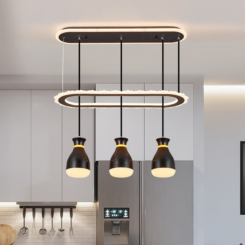 Minimalist Wine Jar 3-Light Pendant with LED Ceiling Hang Fixture and Oval Shelf in White/Black