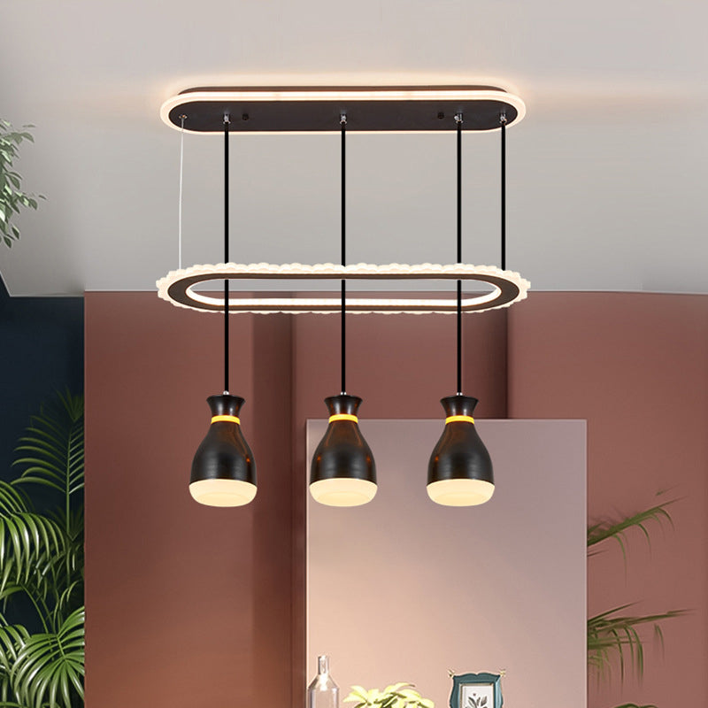 Minimalist Wine Jar 3-Light Pendant with LED Ceiling Hang Fixture and Oval Shelf in White/Black