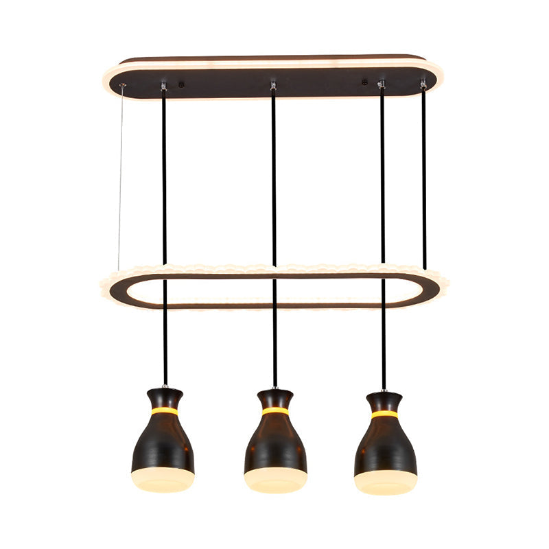 Minimalist Wine Jar 3-Light Pendant with LED Ceiling Hang Fixture and Oval Shelf in White/Black