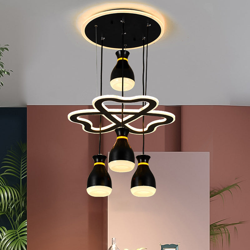 Modern Wine Jar Cluster Pendant Light: 4-Light Acrylic LED Ceiling Lamp in White/Black with Heart Frame