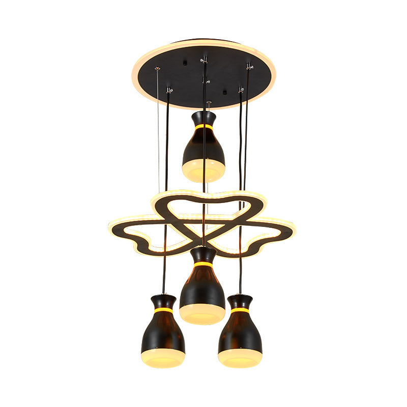 Modern Acrylic Cluster Pendant Light With Heart Frame Beam In White/Black