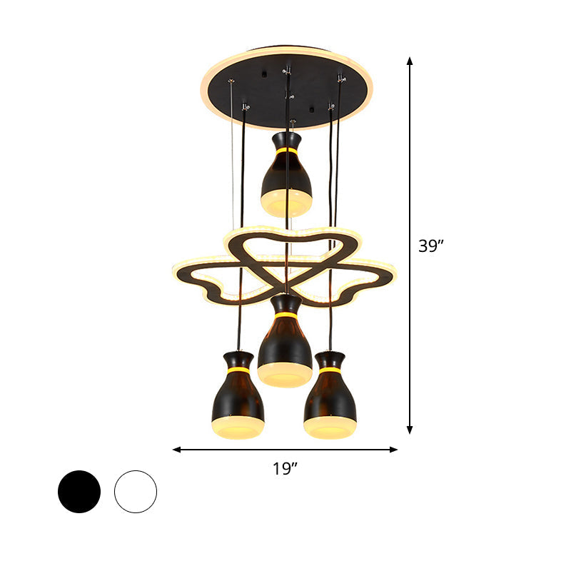 Modern Acrylic Cluster Pendant Light With Heart Frame Beam In White/Black