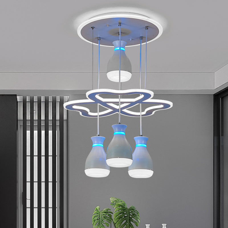 Modern Wine Jar Cluster Pendant Light: 4-Light Acrylic LED Ceiling Lamp in White/Black with Heart Frame