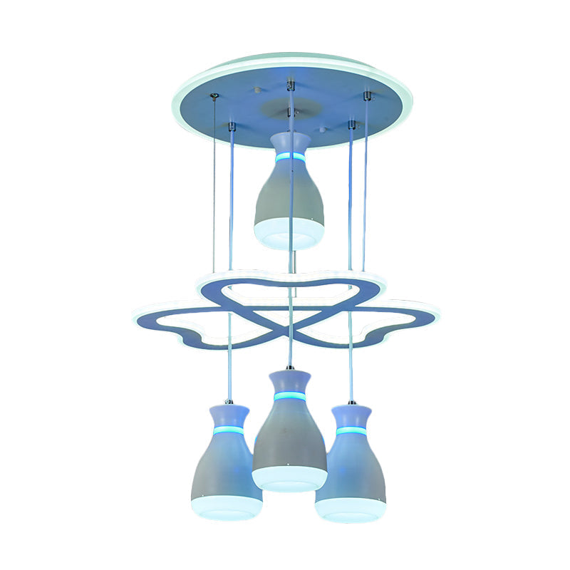 Modern Wine Jar Cluster Pendant Light: 4-Light Acrylic LED Ceiling Lamp in White/Black with Heart Frame
