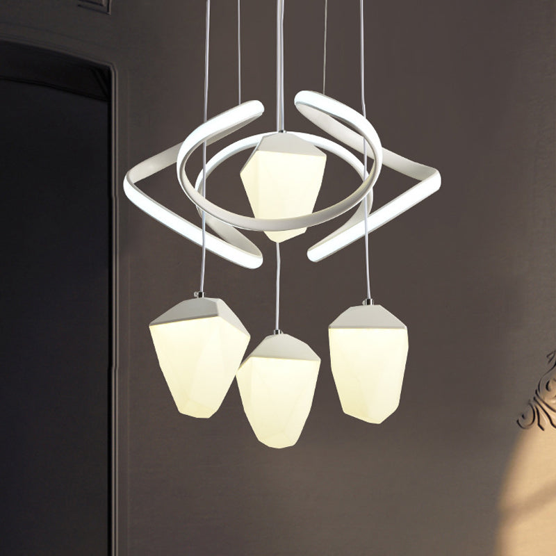 Modern Geometric Acrylic Pendant Light: 4-Light Led Cluster Suspension Lamp White With Twist Beam