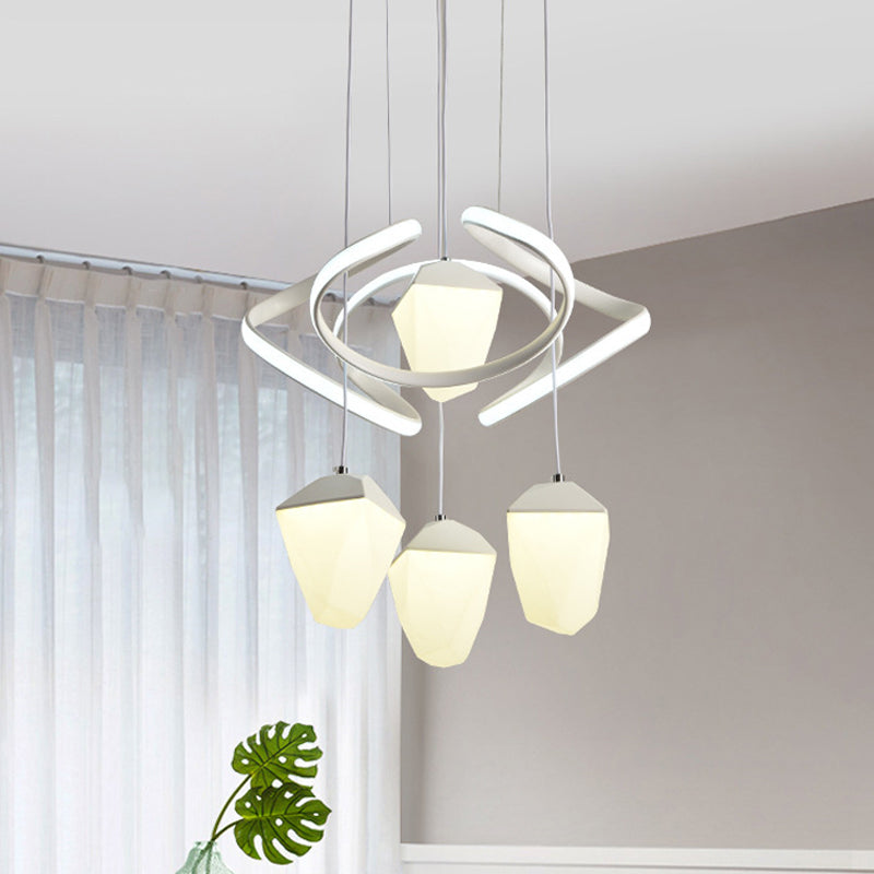 Modernist Geometric Acrylic Cluster Pendant - 4-Light White LED Ceiling Suspension Lamp