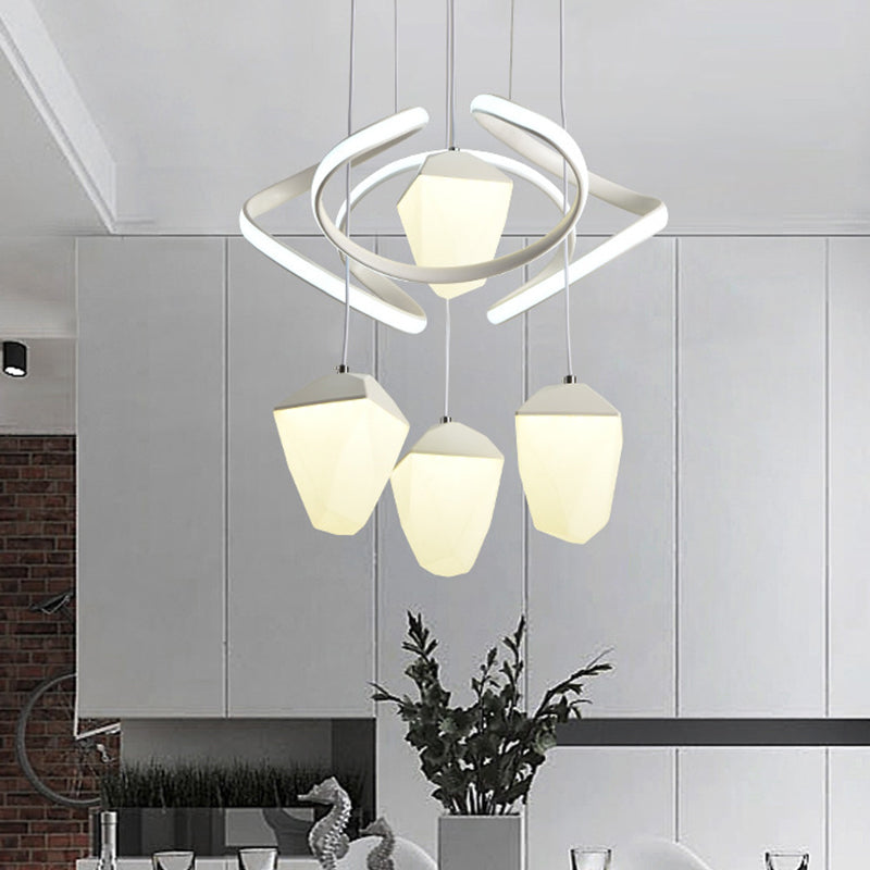 Modernist Geometric Acrylic Cluster Pendant - 4-Light White LED Ceiling Suspension Lamp