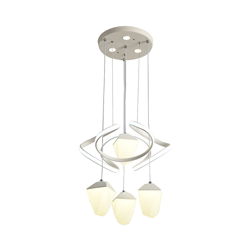 Modern Geometric Acrylic Pendant Light: 4-Light Led Cluster Suspension Lamp White With Twist Beam