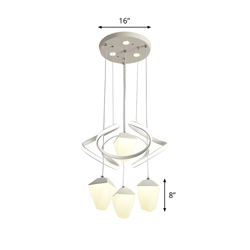 Modernist Geometric Acrylic Cluster Pendant - 4-Light White LED Ceiling Suspension Lamp