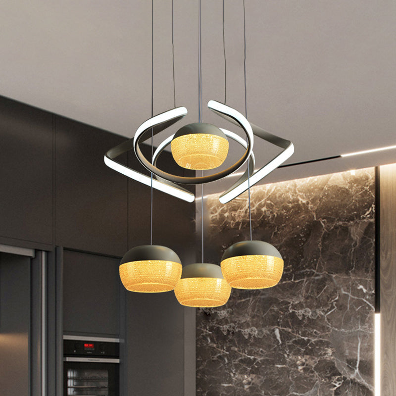 Modernist Grey Oval Cluster Pendant Light - 4 Lights Acrylic LED Hanging Lamp with Twisting Beam