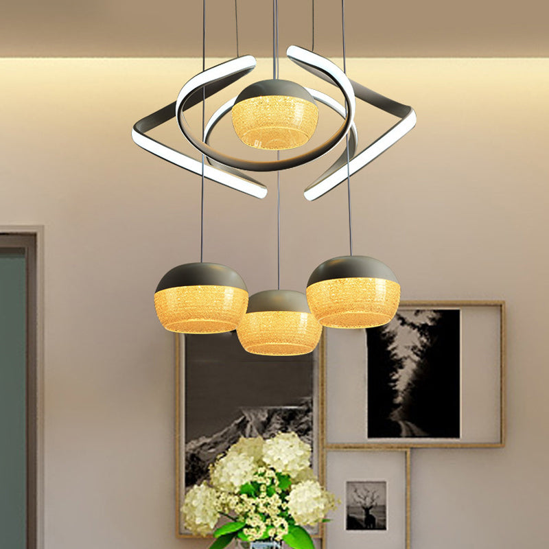 Modernist Grey Oval Cluster Pendant Light - 4 Lights Acrylic LED Hanging Lamp with Twisting Beam