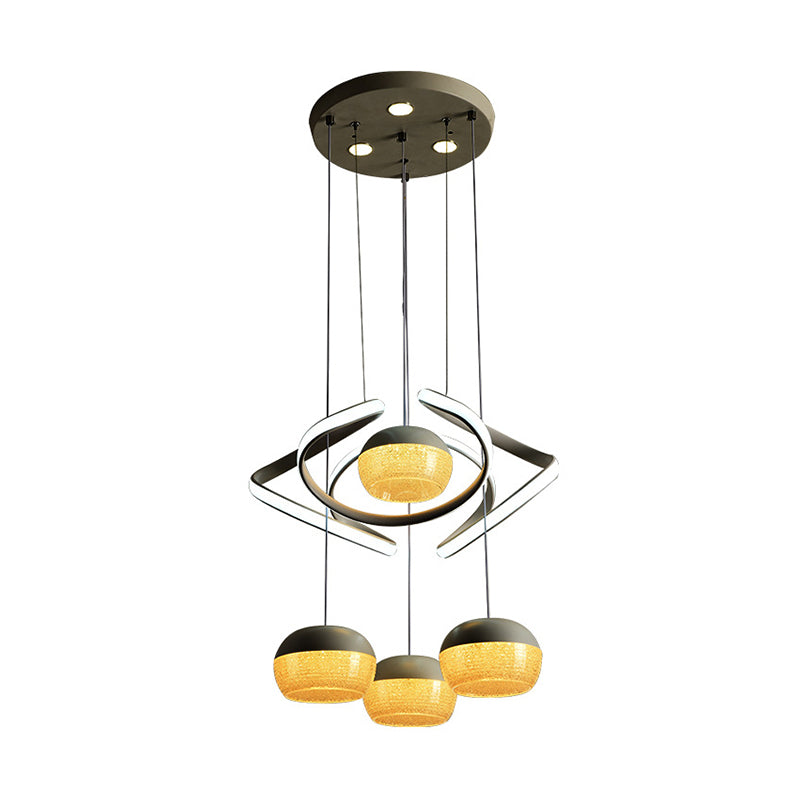 Modernist Grey Oval Cluster Pendant Light - 4 Lights Acrylic LED Hanging Lamp with Twisting Beam