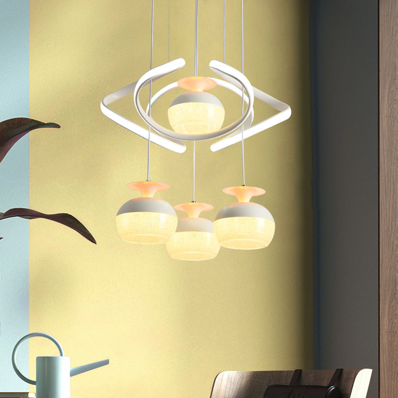 Modern Cup Shape Pendant: Acrylic 4-Head LED Suspension Light for Dining Room, White with Twisted Shelf