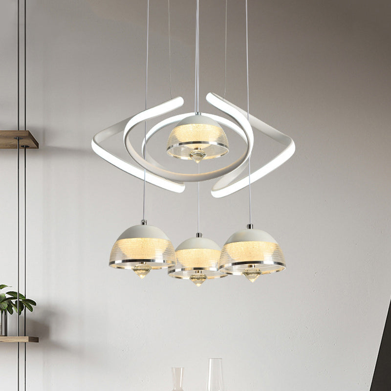 Contemporary White Domed Cluster Pendant with 4-Head LED Hanging Lighting