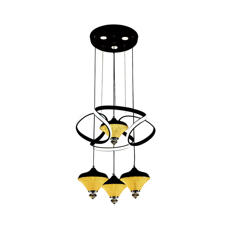 Modernist Acrylic Led Pendant Light - Black Wave Design 4 Lights Hanging Ceiling Lamp