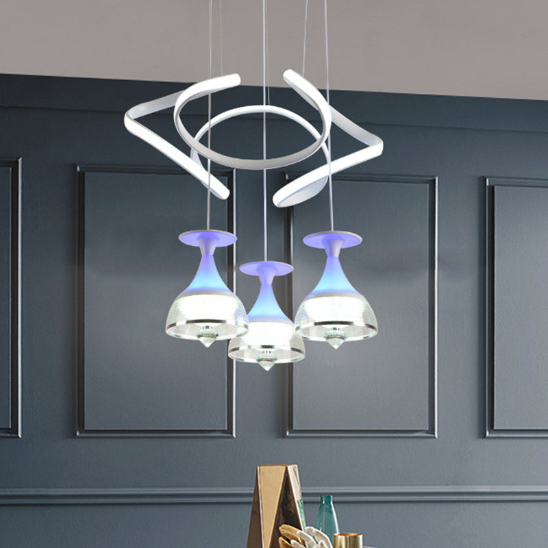 Contemporary 3-Light Wine Cup Pendant Cluster with White Waving Design - Acrylic Shade Included