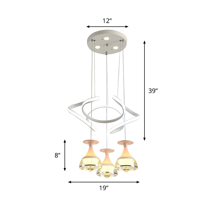 Contemporary 3-Light Wine Cup Pendant Cluster with White Waving Design - Acrylic Shade Included