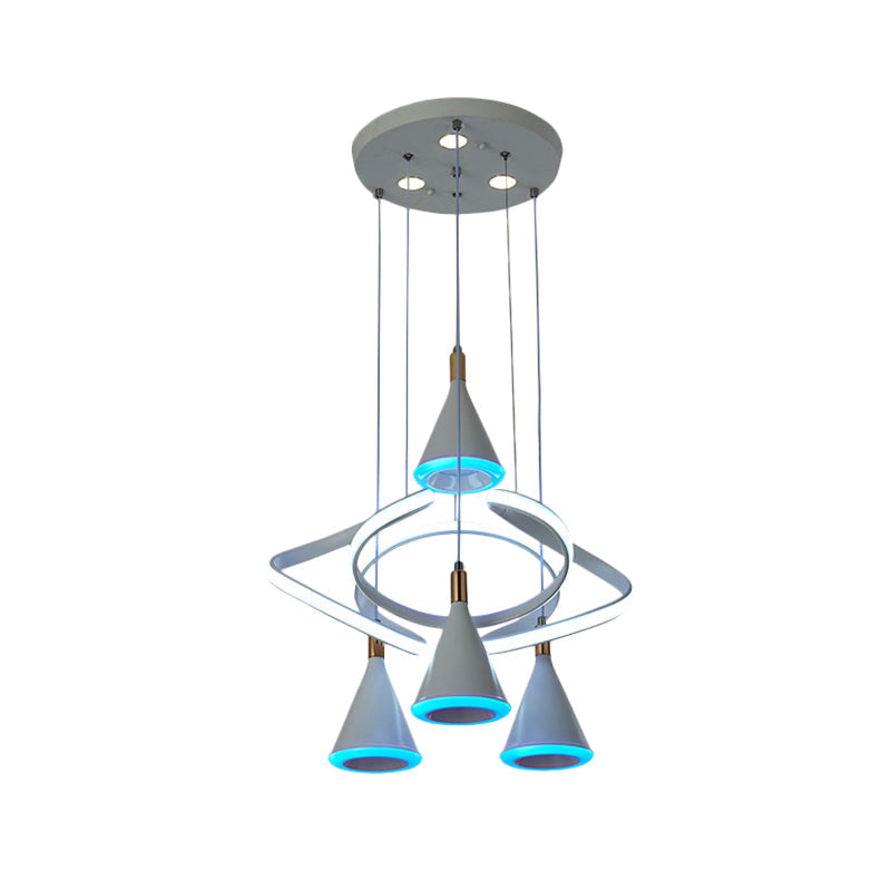 Modern Grey Led Pendant Lamp - Cone Acrylic Hanging Light With 4-Light Strip Beam