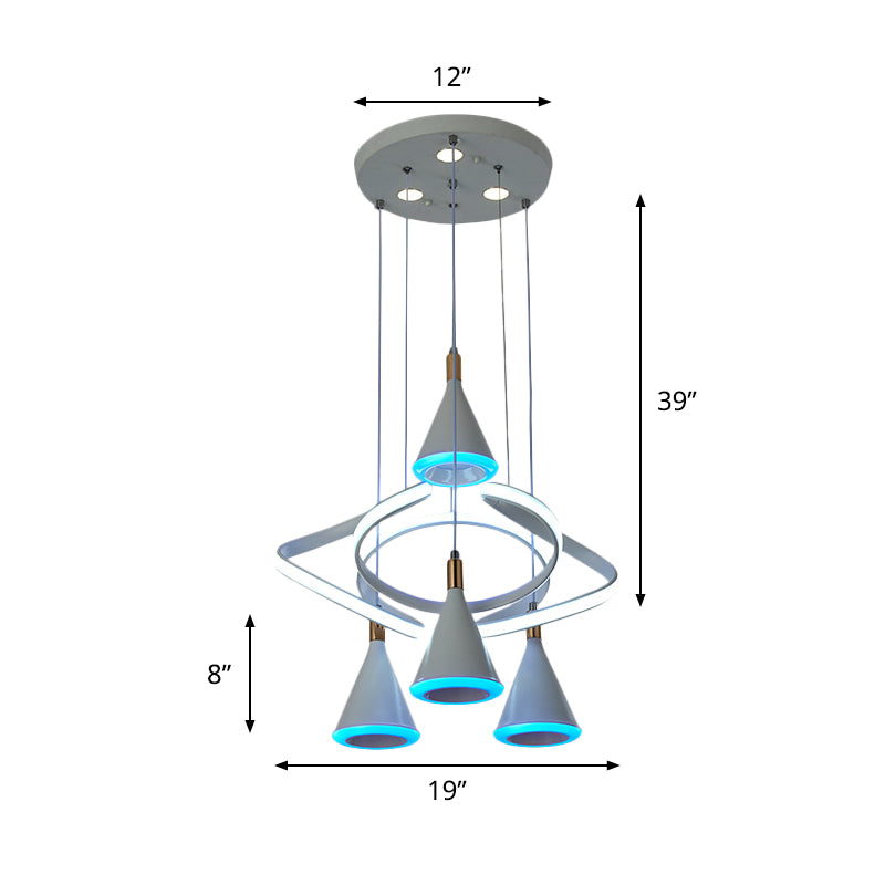 Modern Grey Led Pendant Lamp - Cone Acrylic Hanging Light With 4-Light Strip Beam