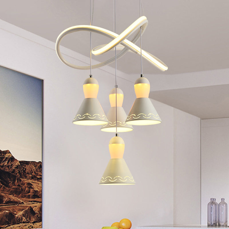 Suspension en forme de cloche en acrylique blanc avec bande LED - Lampe à suspension moderne à 4 têtes