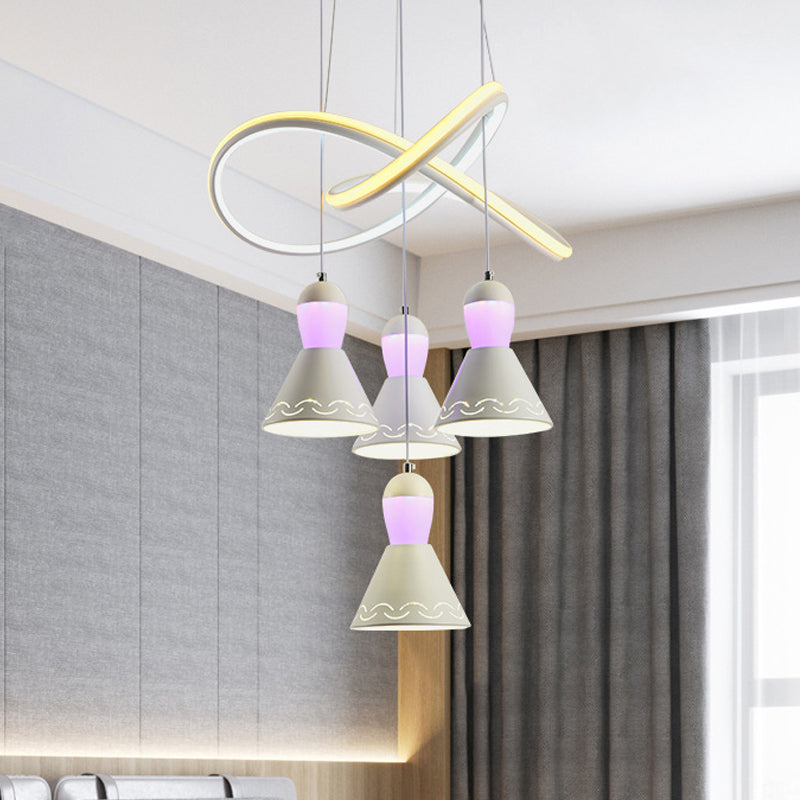 Suspension en forme de cloche en acrylique blanc avec bande LED - Lampe à suspension moderne à 4 têtes