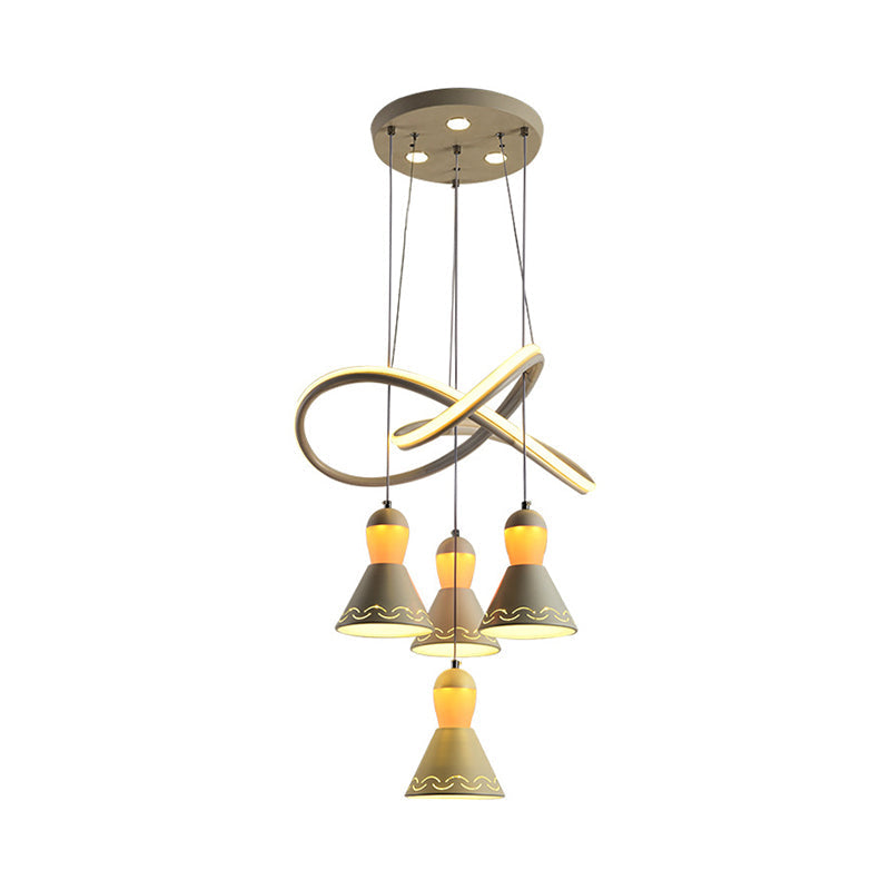 Suspension en forme de cloche en acrylique blanc avec bande LED - Lampe à suspension moderne à 4 têtes