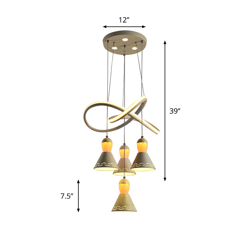 Suspension en forme de cloche en acrylique blanc avec bande LED - Lampe à suspension moderne à 4 têtes