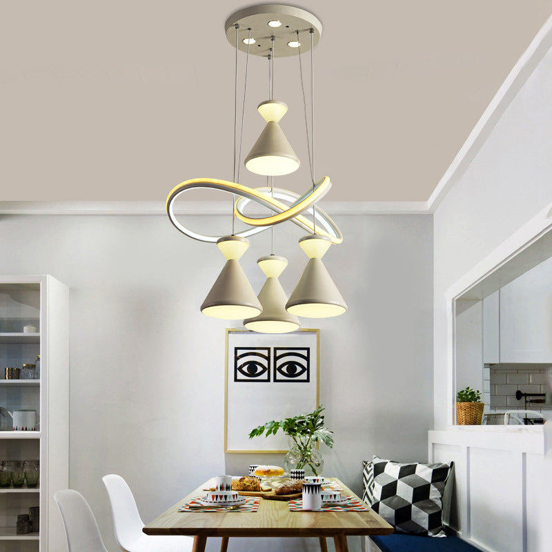 Contemporary 4-Light LED Cluster Pendant with Hourglass Shade for Dining Room