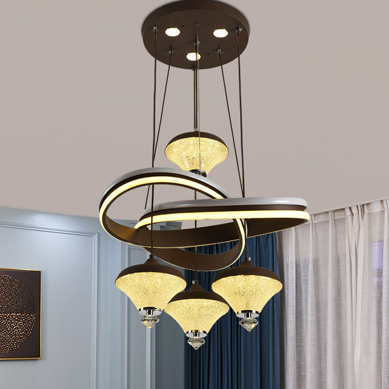 Contemporary Black Gyroscope Pendant: Multi-Light Acrylic Led Suspension Lamp With Twisted Shelf
