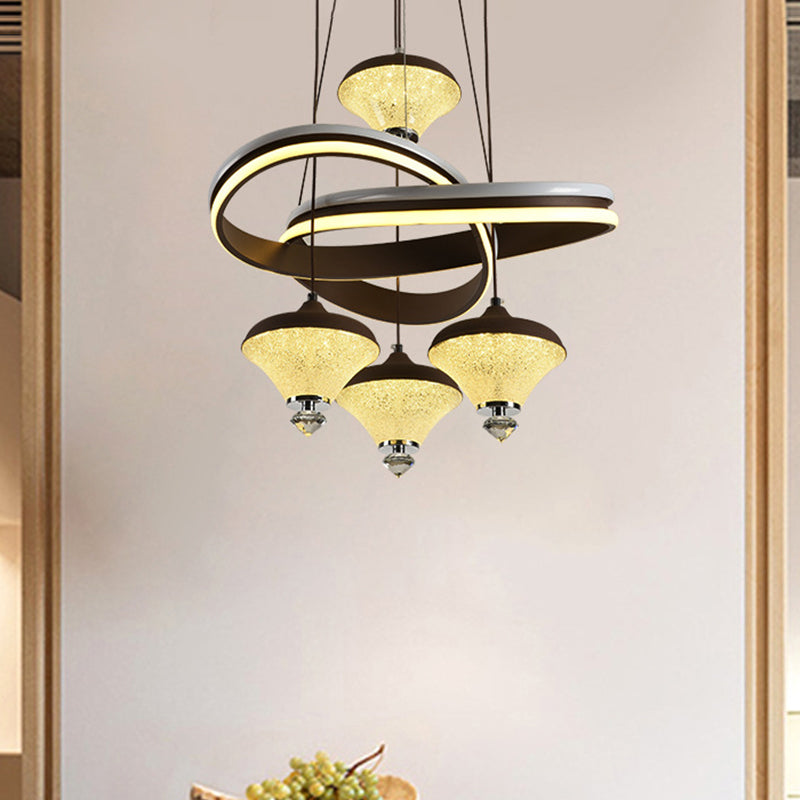 Contemporary Black Gyroscope Pendant: Multi-Light Acrylic Led Suspension Lamp With Twisted Shelf