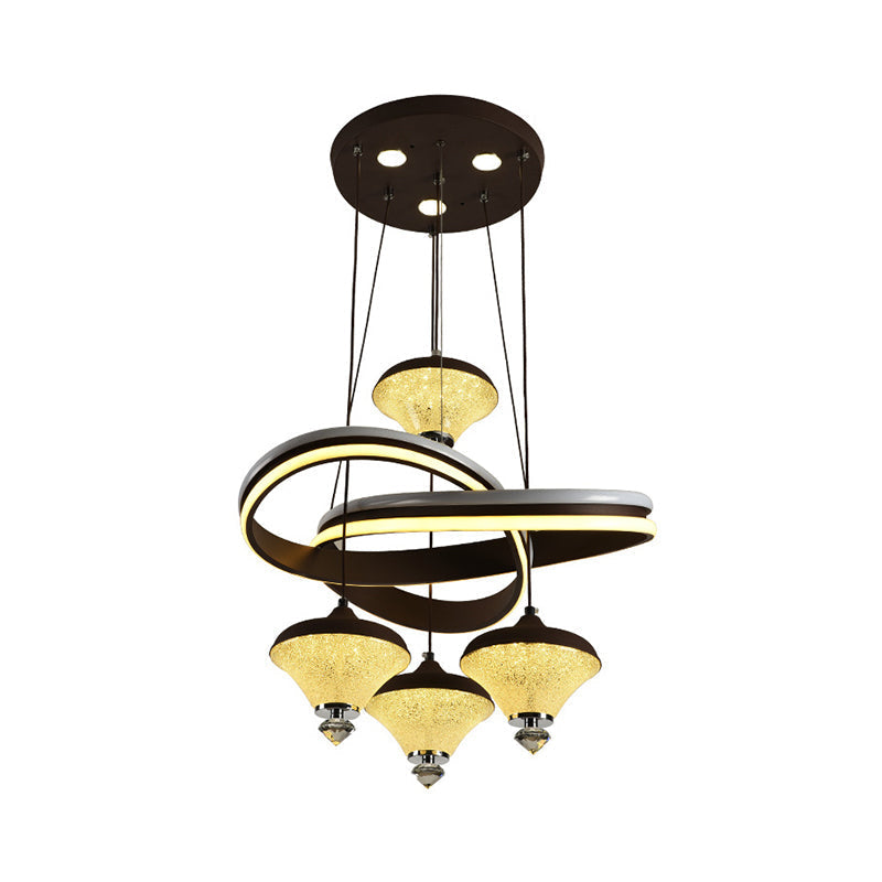 Contemporary Black Gyroscope Pendant: Multi-Light Acrylic Led Suspension Lamp With Twisted Shelf