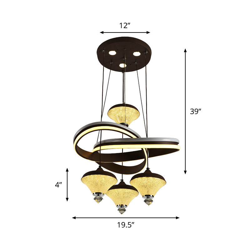 Contemporary Black Gyroscope Pendant with Multi-Light Acrylic LED Suspension and Twisted Shelf
