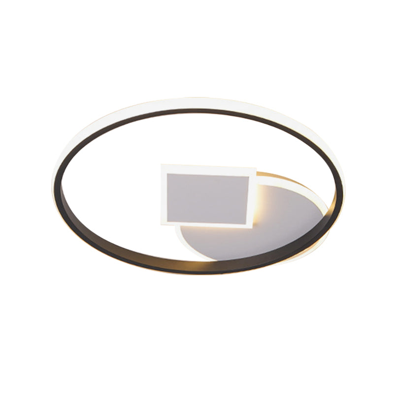 Simple Acrylic LED Flush Mount Ceiling Lamp, Round and Square Design, White-Black, White/Warm Light, 16.5"/20.5" Wide