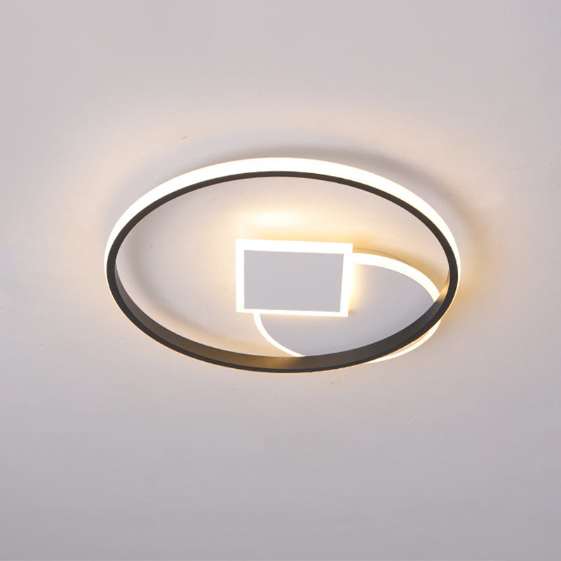 Simple Acrylic LED Flush Mount Ceiling Lamp, Round and Square Design, White-Black, White/Warm Light, 16.5"/20.5" Wide