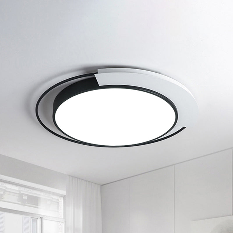 Plafonnier rond moderne en métal : LED blanc/noir, éclairage de chambre à coucher, 18"/21,5" W