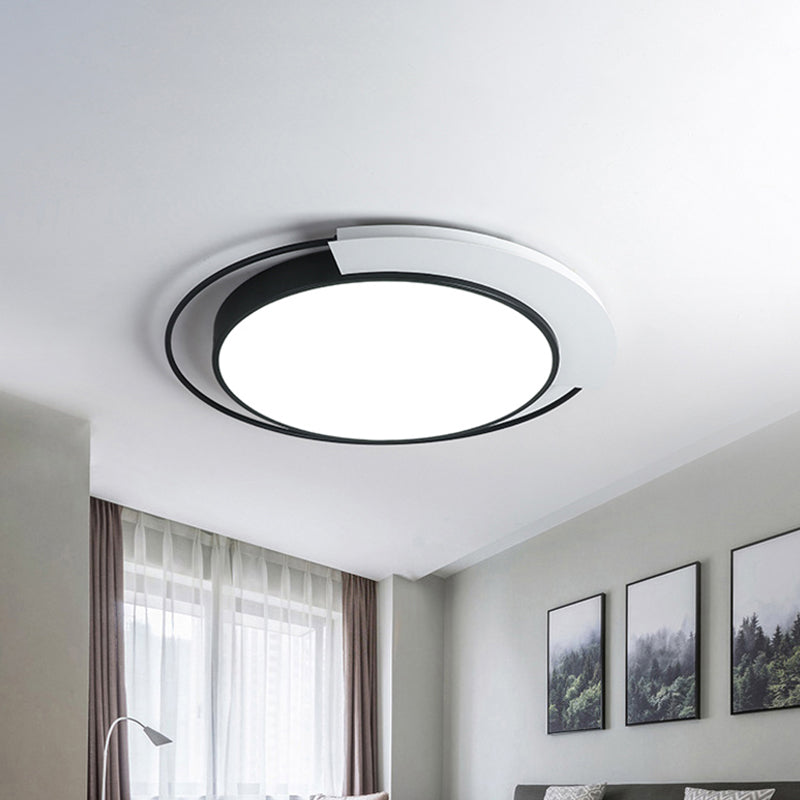 Plafonnier rond moderne en métal : LED blanc/noir, éclairage de chambre à coucher, 18"/21,5" W