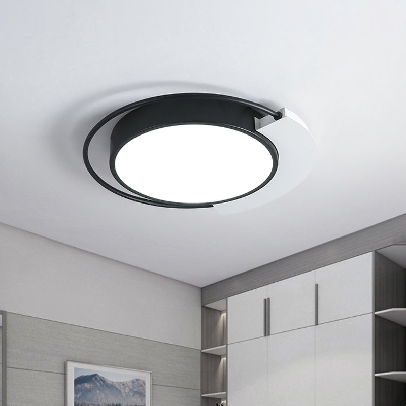 Plafonnier rond moderne en métal : LED blanc/noir, éclairage de chambre à coucher, 18"/21,5" W