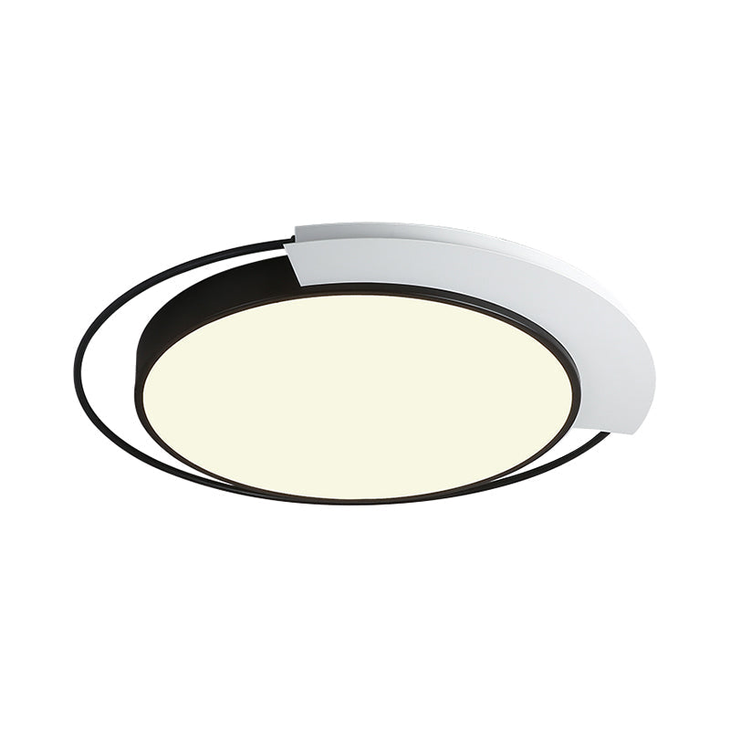 Plafonnier rond moderne en métal : LED blanc/noir, éclairage de chambre à coucher, 18"/21,5" W