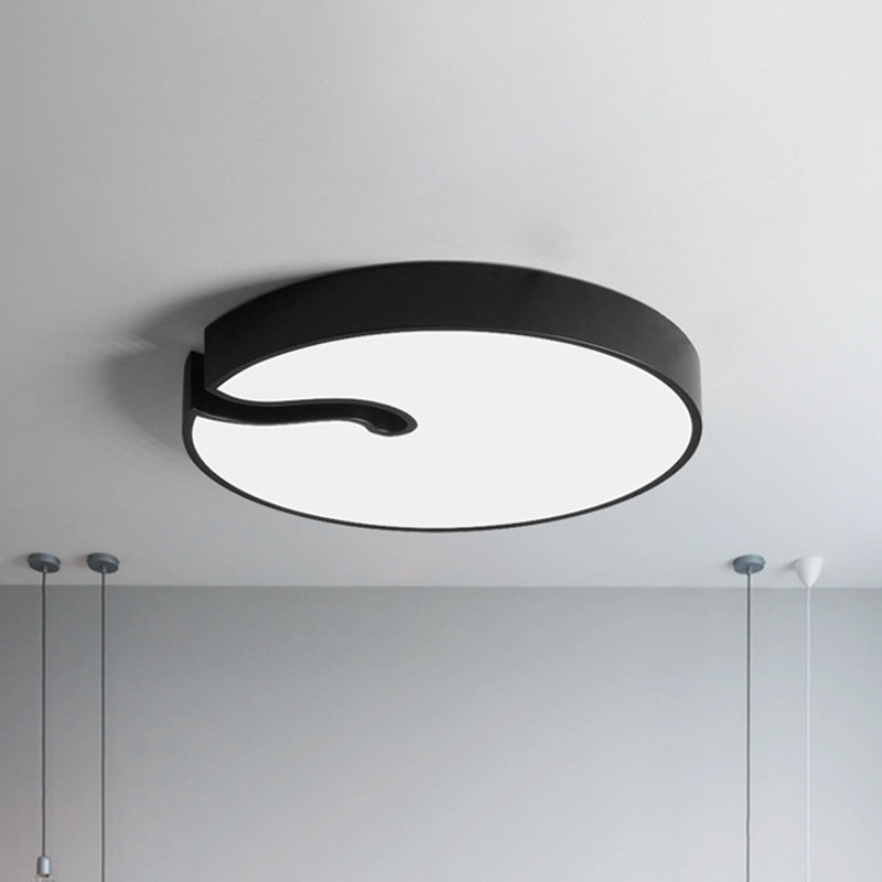Modern Metallic Drum Flush Mount LED Ceiling Lamp in White/Black - 16"/19.5" Dia