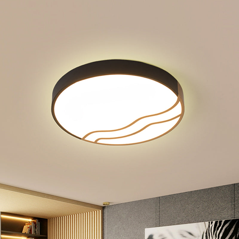 Minimalist LED Bedroom Ceiling Lamp in White/Gold and Black, 16"/14" Diameter